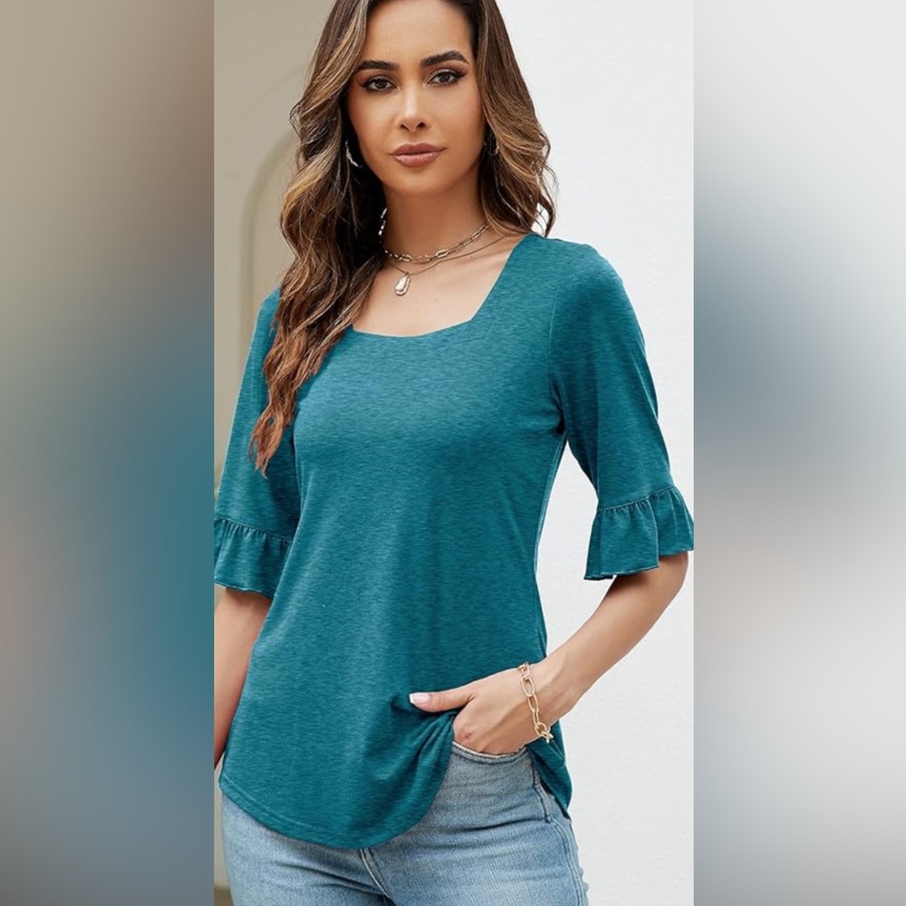 NWT Teal Flutter Sleeve Shirt
